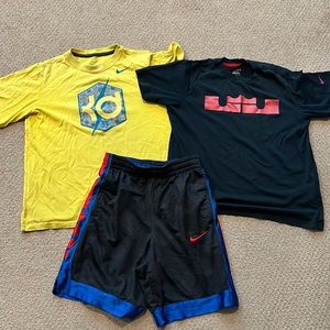Nike Youth Large Lebron and KD Dri Fit and basketball shorts bundle